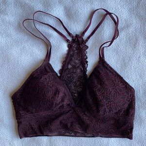Aerie women’s bralette lace, padded, racer back maroon - size S small